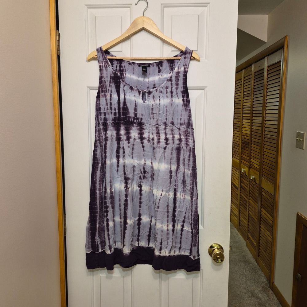 Lucky Brand Purple Tie Dye Rayon Sleeveless Smocked Empire Waist Dress Large